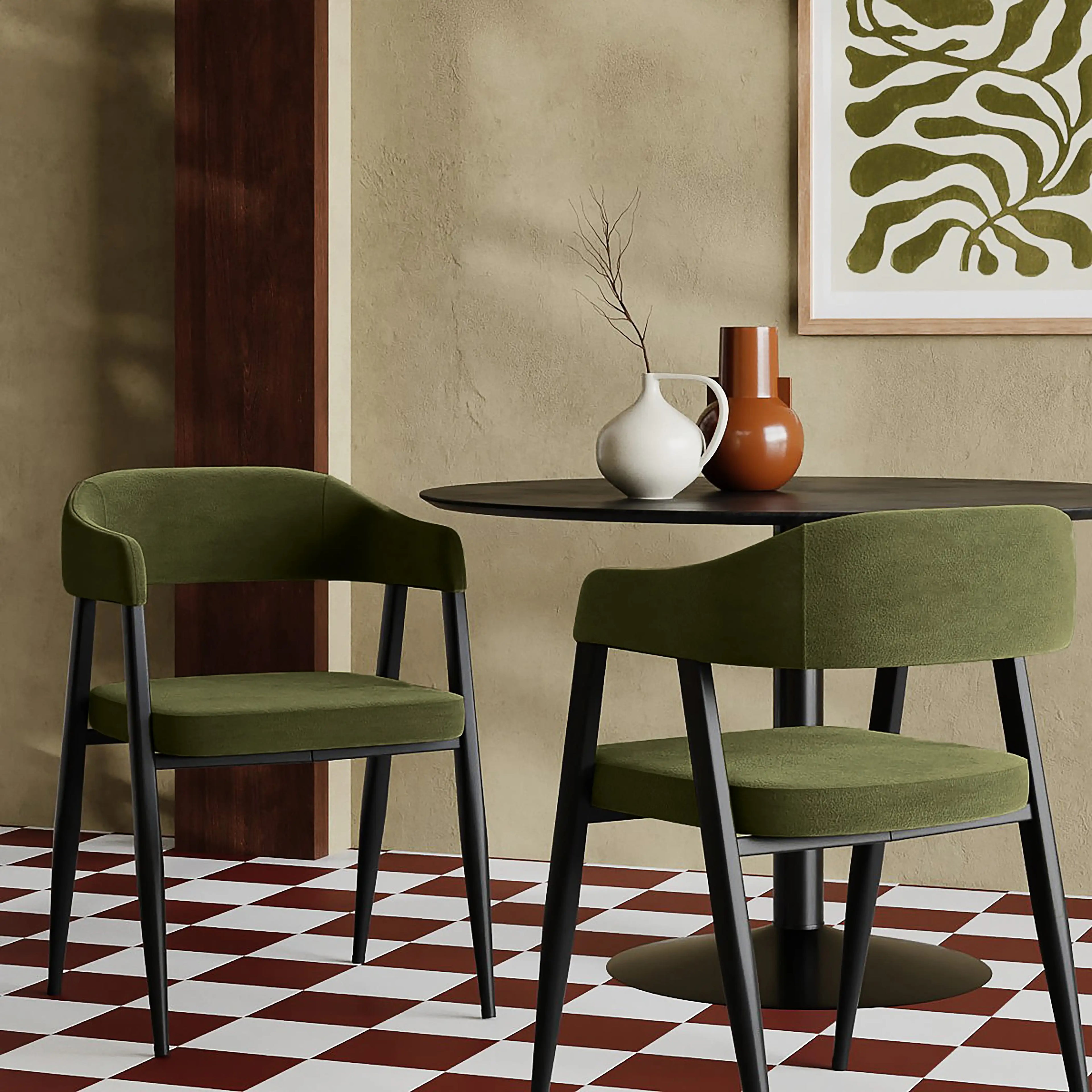 Presley Carver Dining Chair | Olive Green Sustainable Velvet & Black