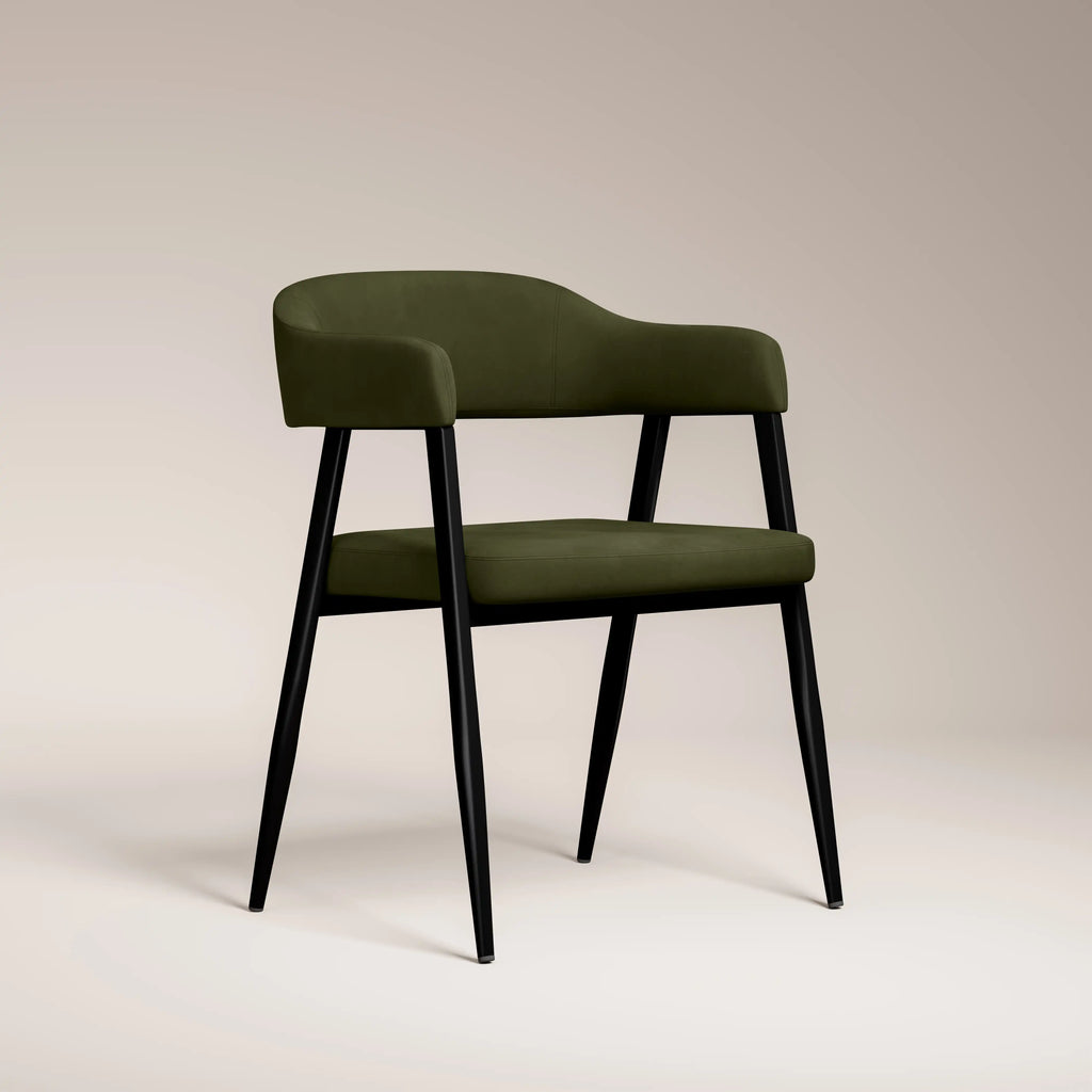 Presley Carver Dining Chair | Olive Green Sustainable Velvet & Black