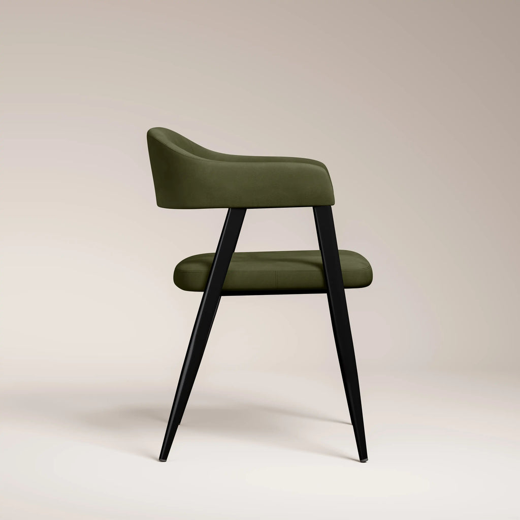 Presley Carver Dining Chair | Olive Green Sustainable Velvet & Black