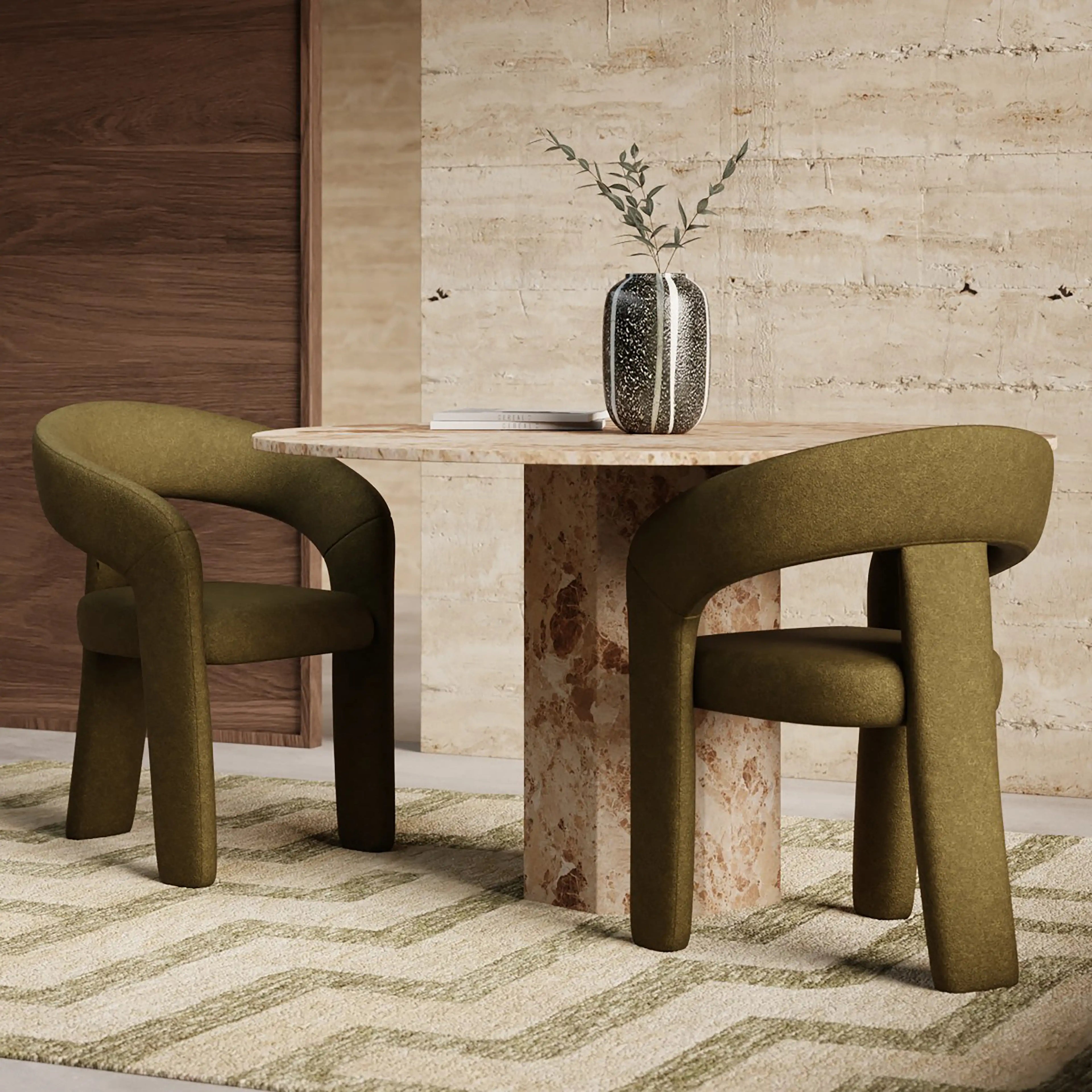 Bellamy Carver Dining Chair | Moss Green Sustainable Mohair Velvet