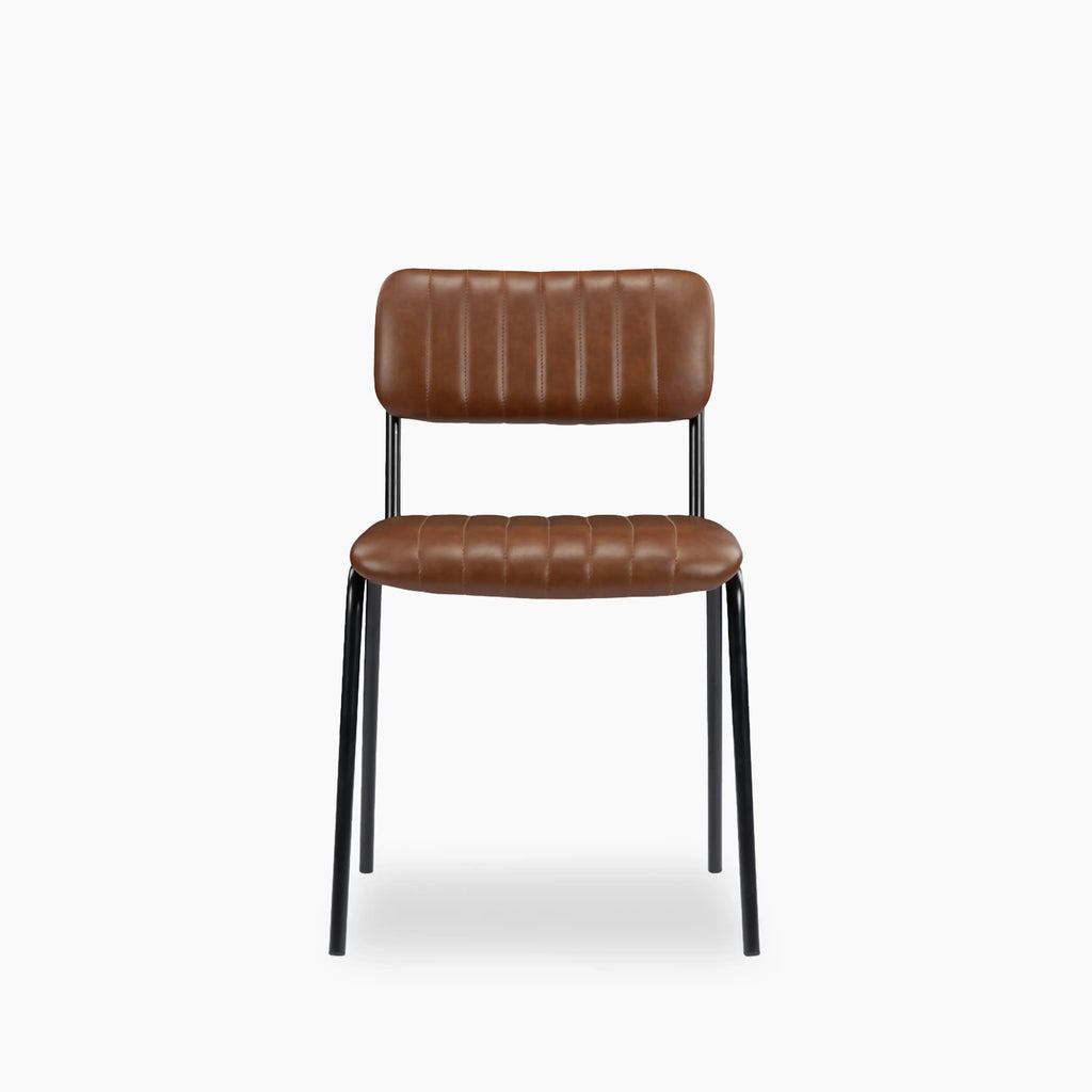Weston Stackable Dining Chair | Vintage Tan Faux Leather & Black