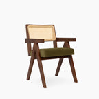 Cary Wooden Carver Dining Chair | Moss Green Sustainable Mohair Velvet & Walnut