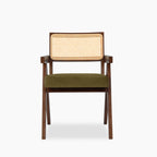 Cary Wooden Carver Dining Chair | Moss Green Sustainable Mohair Velvet & Walnut