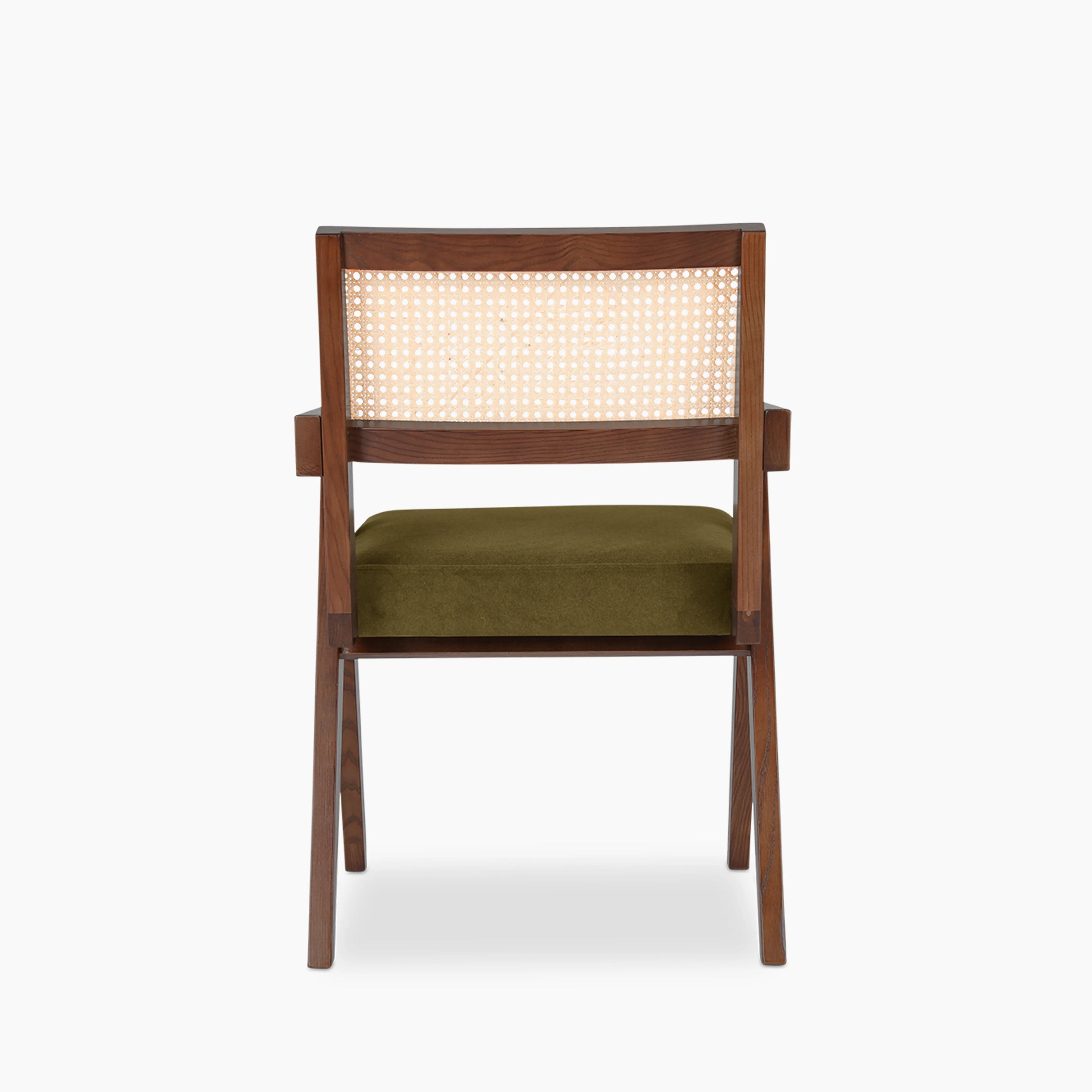Cary Wooden Carver Dining Chair | Moss Green Sustainable Mohair Velvet & Walnut