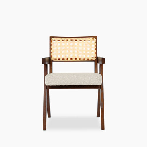 Cary Wooden Carver Dining Chair | Speckled Stone Sustainable Boucle & Walnut