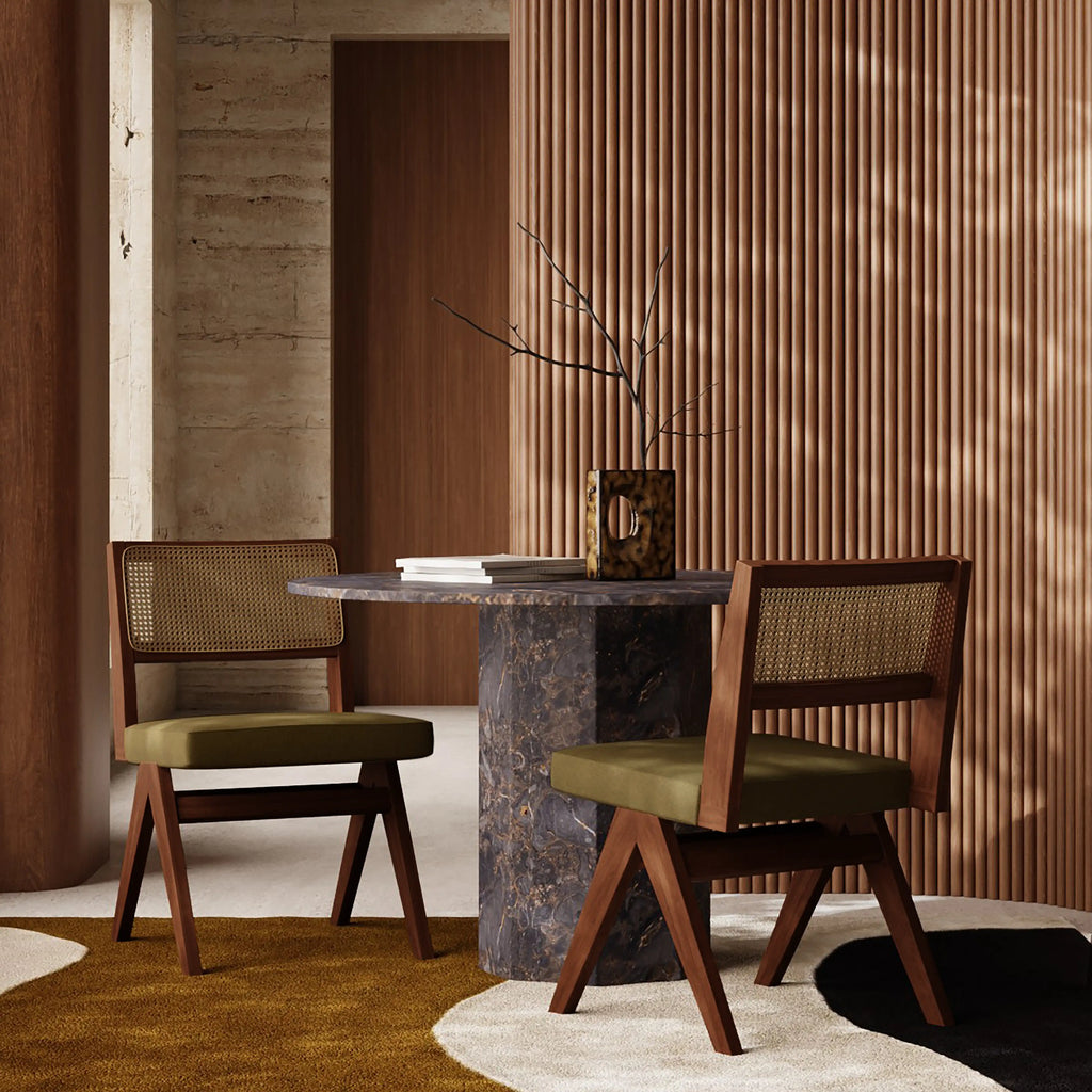 Cary Wooden Dining Chair | Moss Green Sustainable Mohair Velvet & Walnut