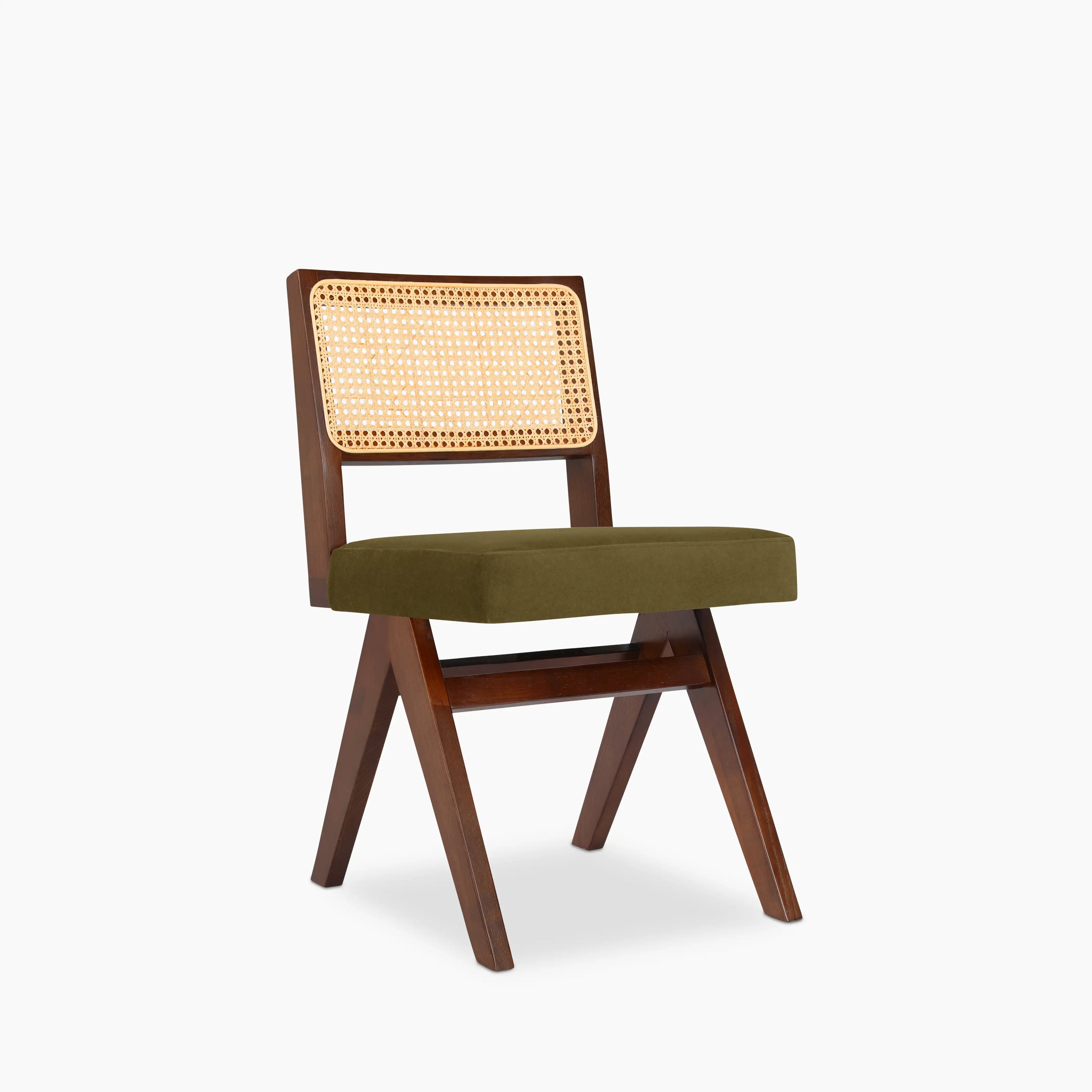 Cary Wooden Dining Chair | Moss Green Sustainable Mohair Velvet & Walnut