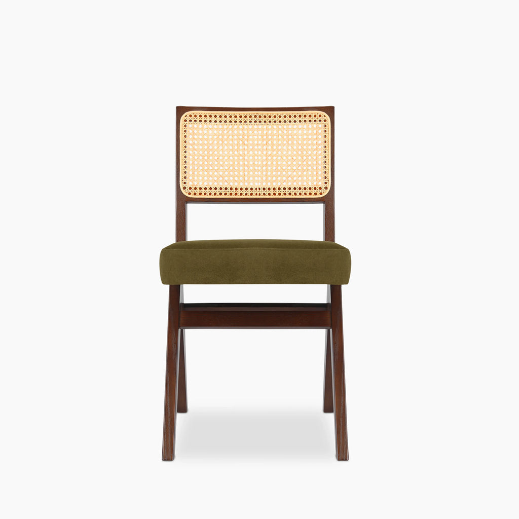 Cary Wooden Dining Chair | Moss Green Sustainable Mohair Velvet & Walnut