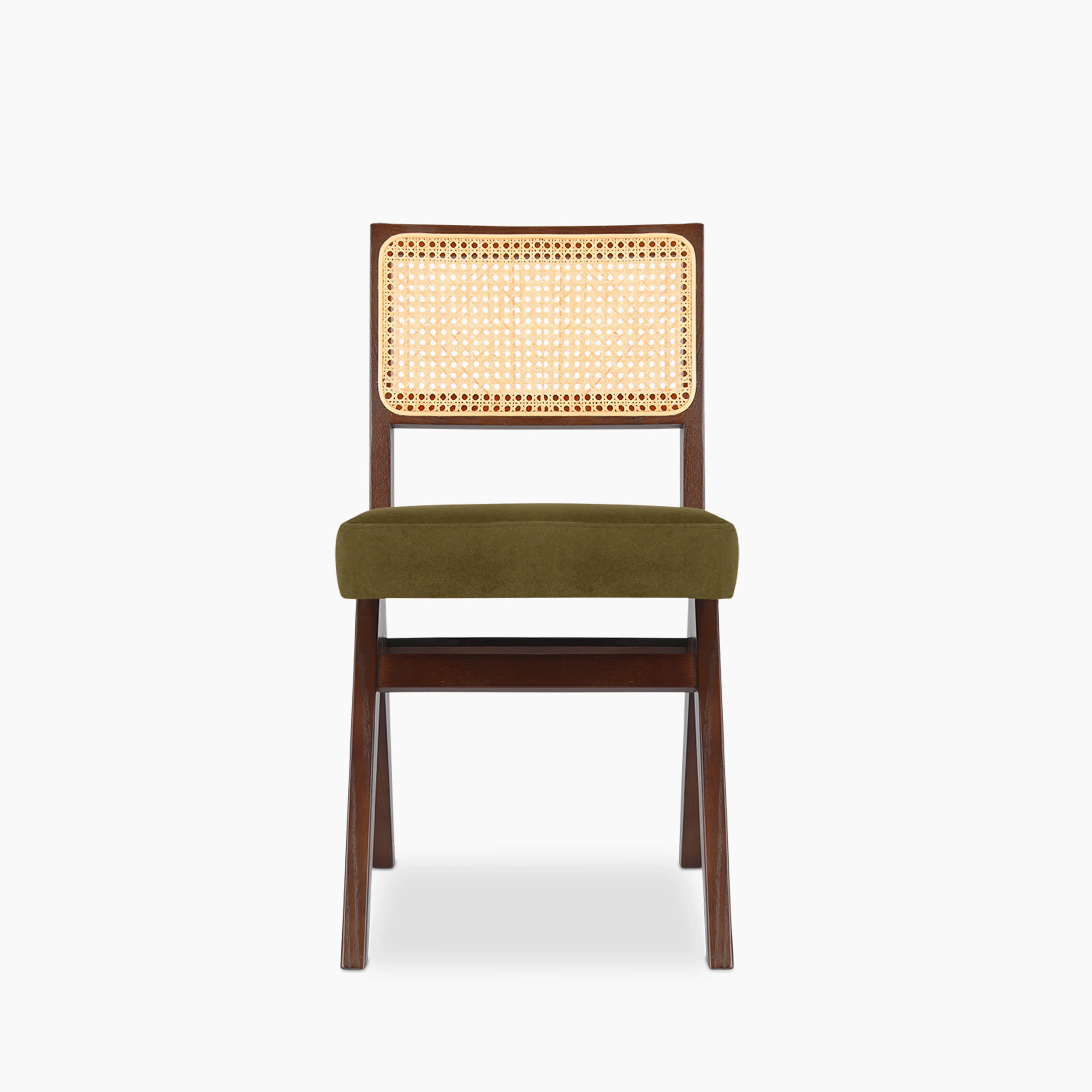 Cary Wooden Dining Chair | Moss Green Sustainable Mohair Velvet & Walnut