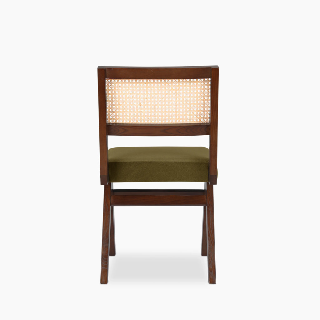 Cary Wooden Dining Chair | Moss Green Sustainable Mohair Velvet & Walnut