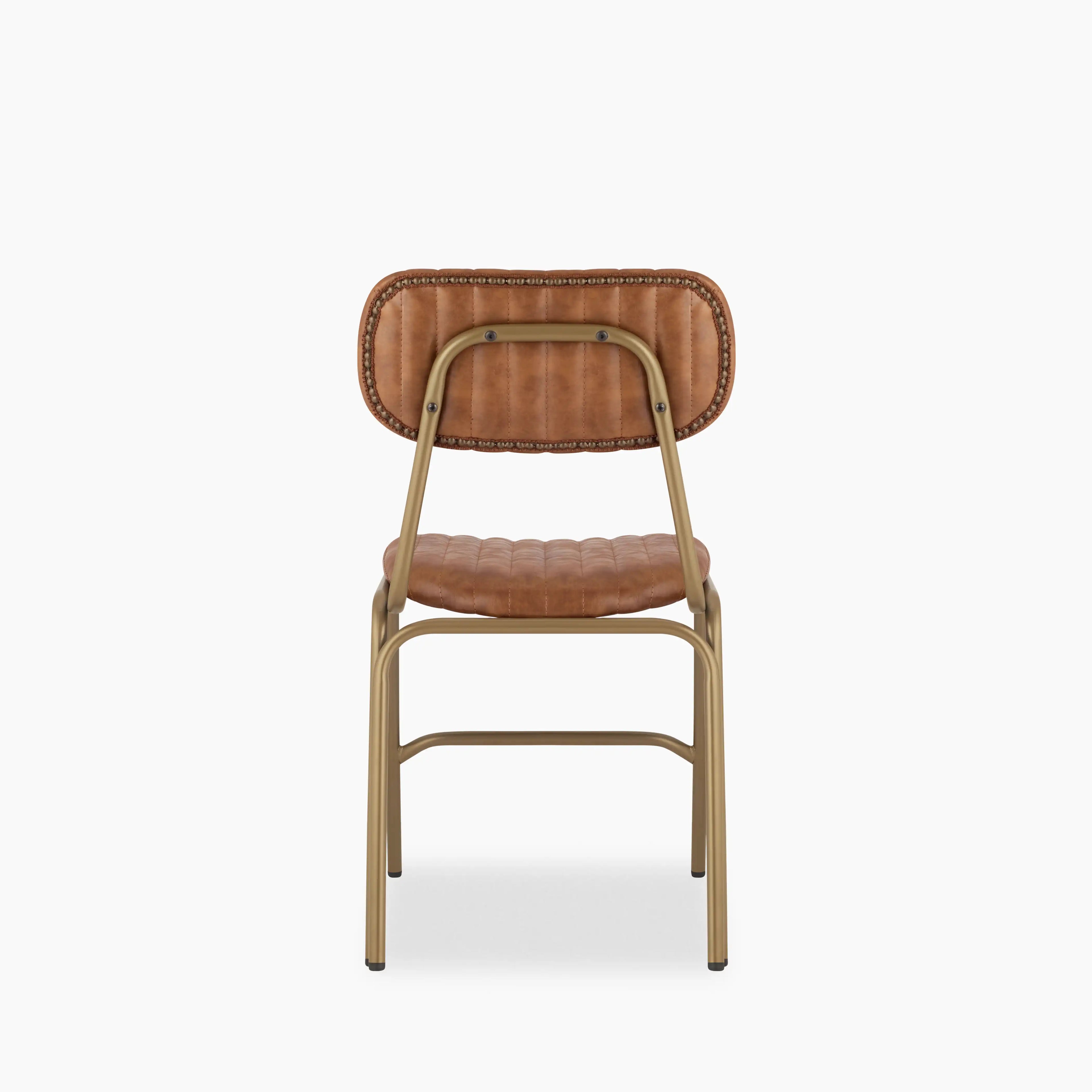 Boston Dining Chair | Vintage Tan Faux Leather & Brass