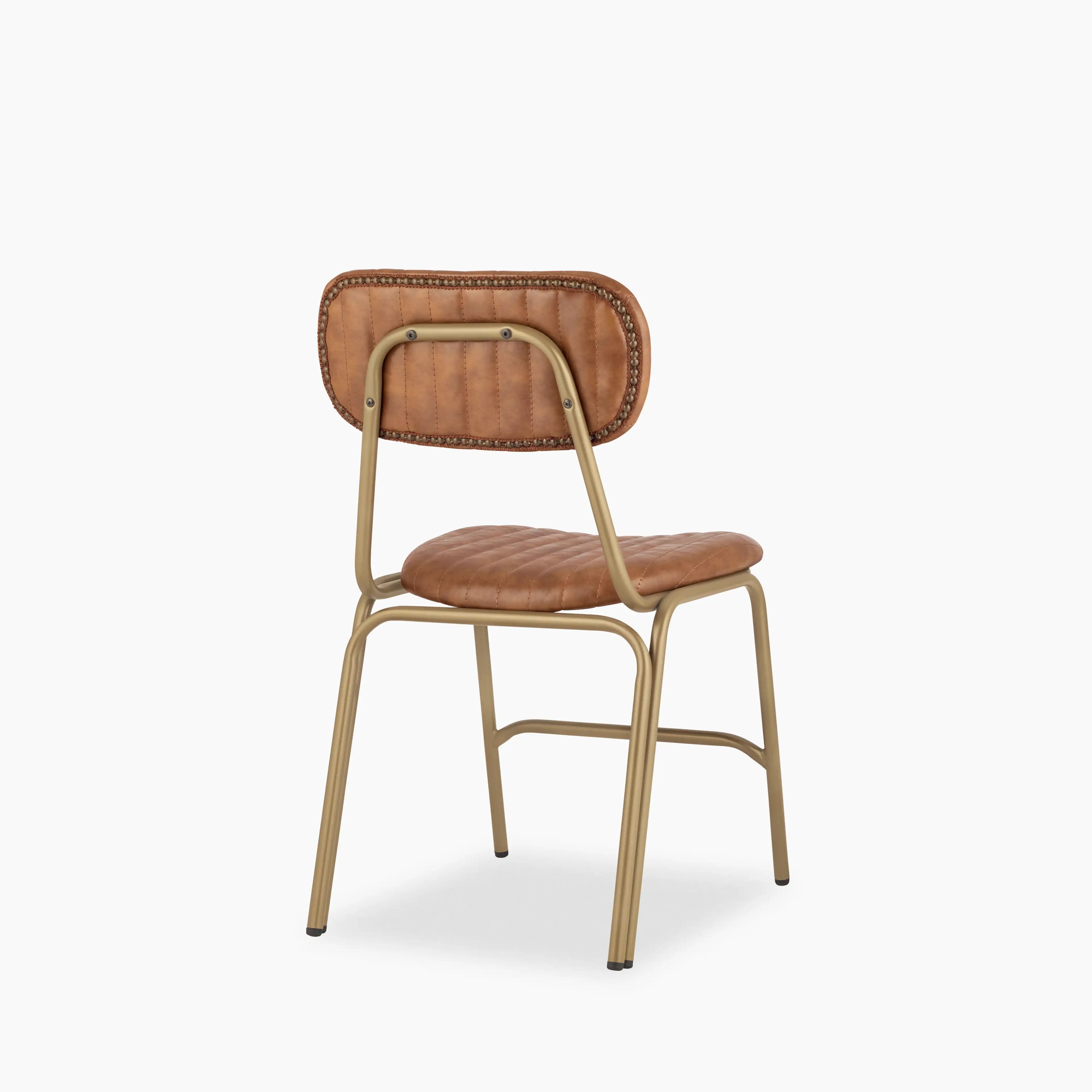 Boston Dining Chair | Vintage Tan Faux Leather & Brass