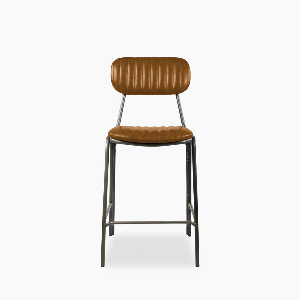 Boston Kitchen Stool With Backrest | Tan Faux Leather & Gunmetal