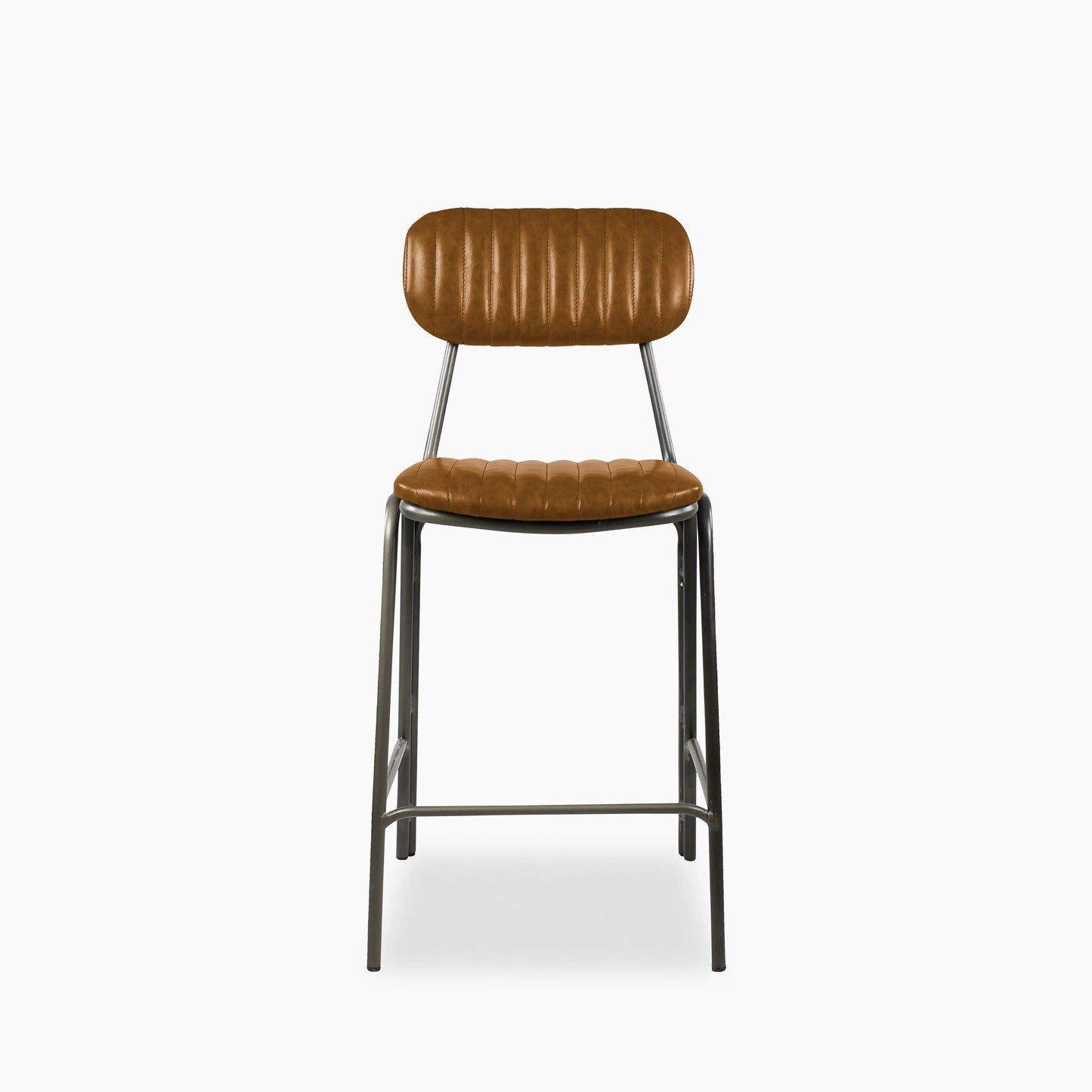 Boston Kitchen Stool With Backrest | Tan Faux Leather & Gunmetal