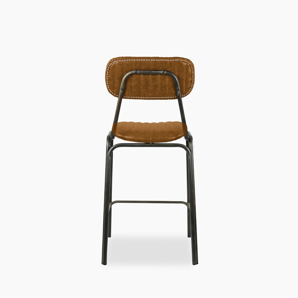Boston Kitchen Stool With Backrest | Tan Faux Leather & Gunmetal