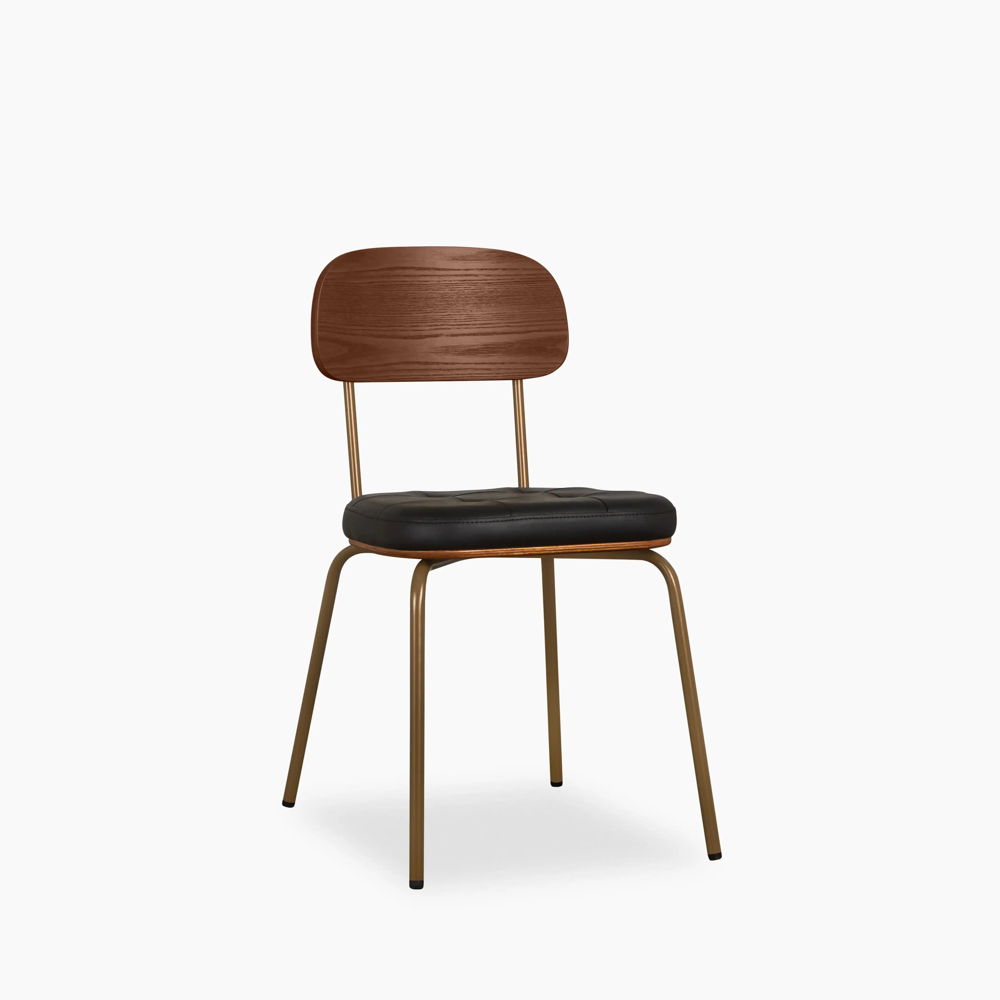 Maddox Stackable Dining Chair | Vintage Black Faux Leather & Brass