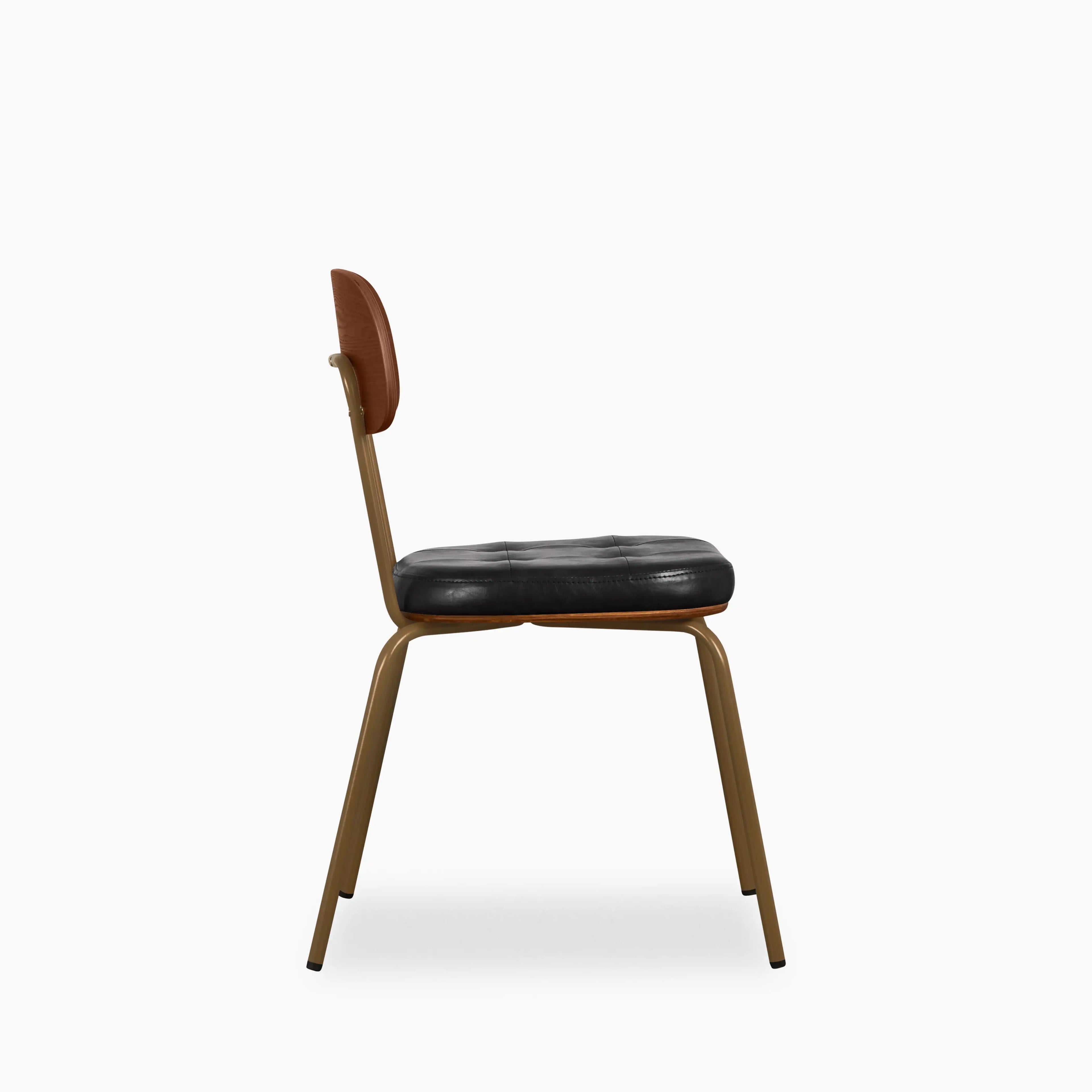 Maddox Stackable Dining Chair | Vintage Black Faux Leather & Brass