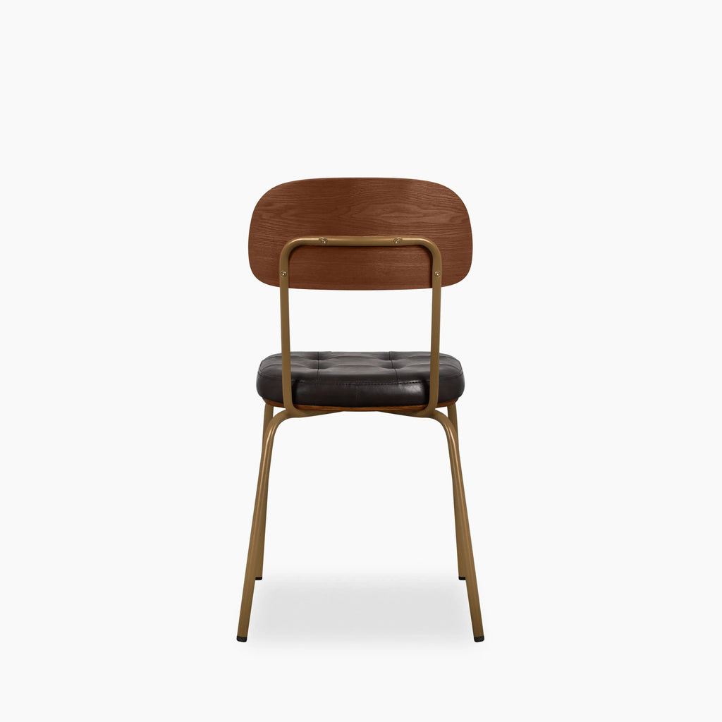 Maddox Stackable Dining Chair | Vintage Black Faux Leather & Brass