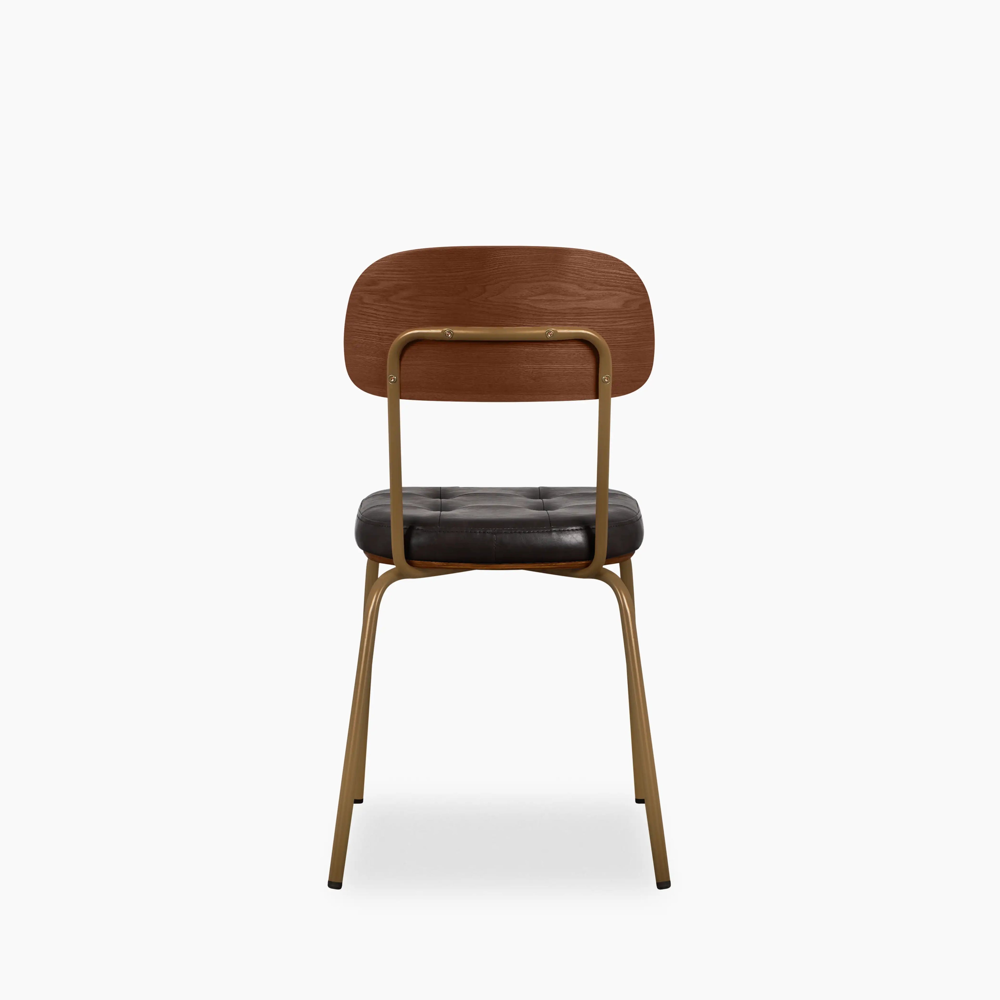Maddox Stackable Dining Chair | Vintage Black Faux Leather & Brass