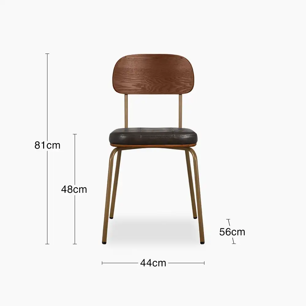 Maddox Stackable Dining Chair | Vintage Black Faux Leather & Brass