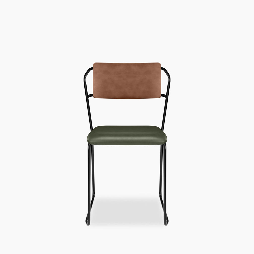 Kensal Stackable Dining Chair | Vintage Green Faux Leather & Black