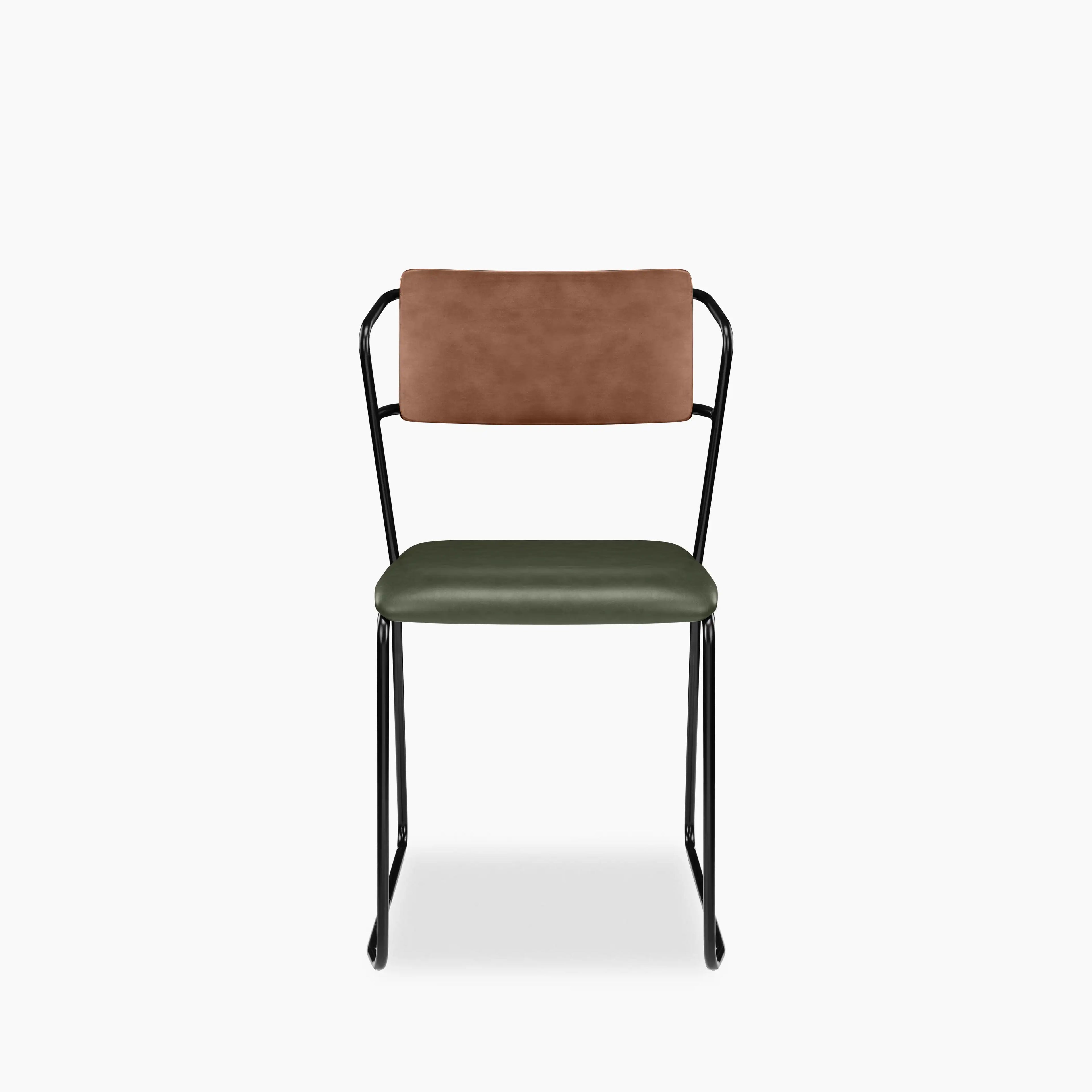 Kensal Stackable Dining Chair | Vintage Green Faux Leather & Black