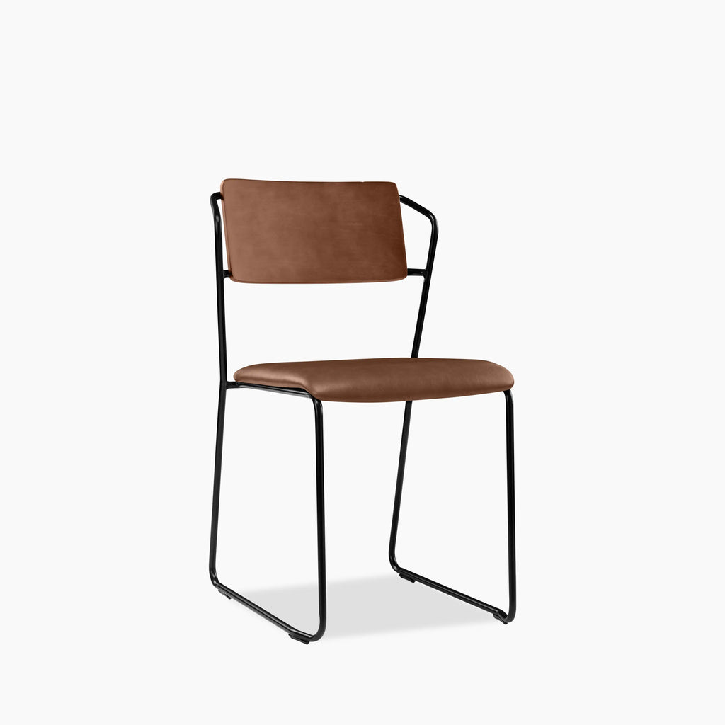Kensal Stackable Dining Chair | Vintage Tan Faux Leather & Black