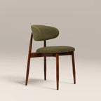 Halston Wooden Dining Chair | Moss Green Sustainable Mohair Velvet & Walnut