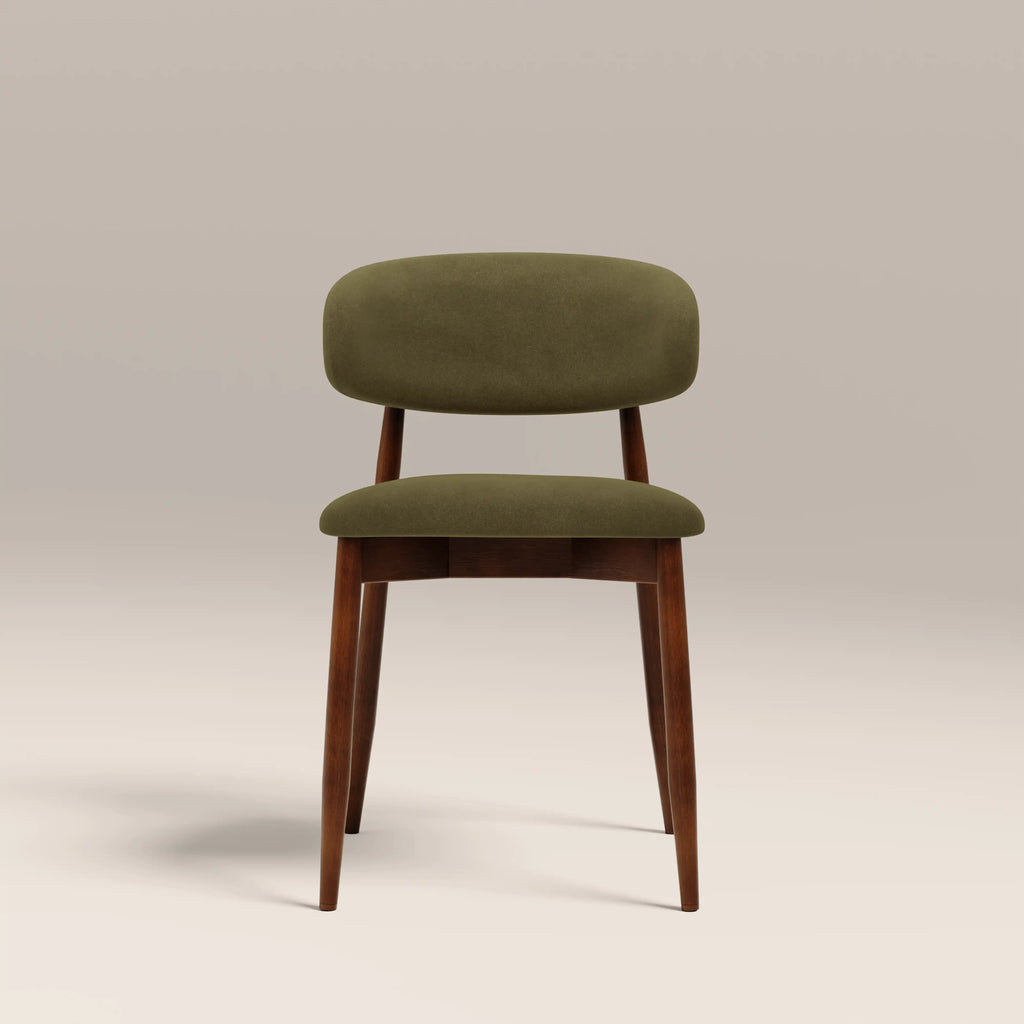 Halston Wooden Dining Chair | Moss Green Sustainable Mohair Velvet & Walnut