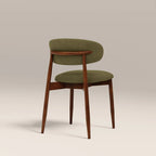Halston Wooden Dining Chair | Moss Green Sustainable Mohair Velvet & Walnut