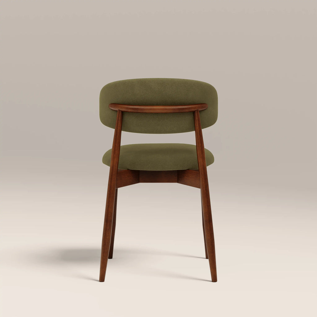 Halston Wooden Dining Chair | Moss Green Sustainable Mohair Velvet & Walnut