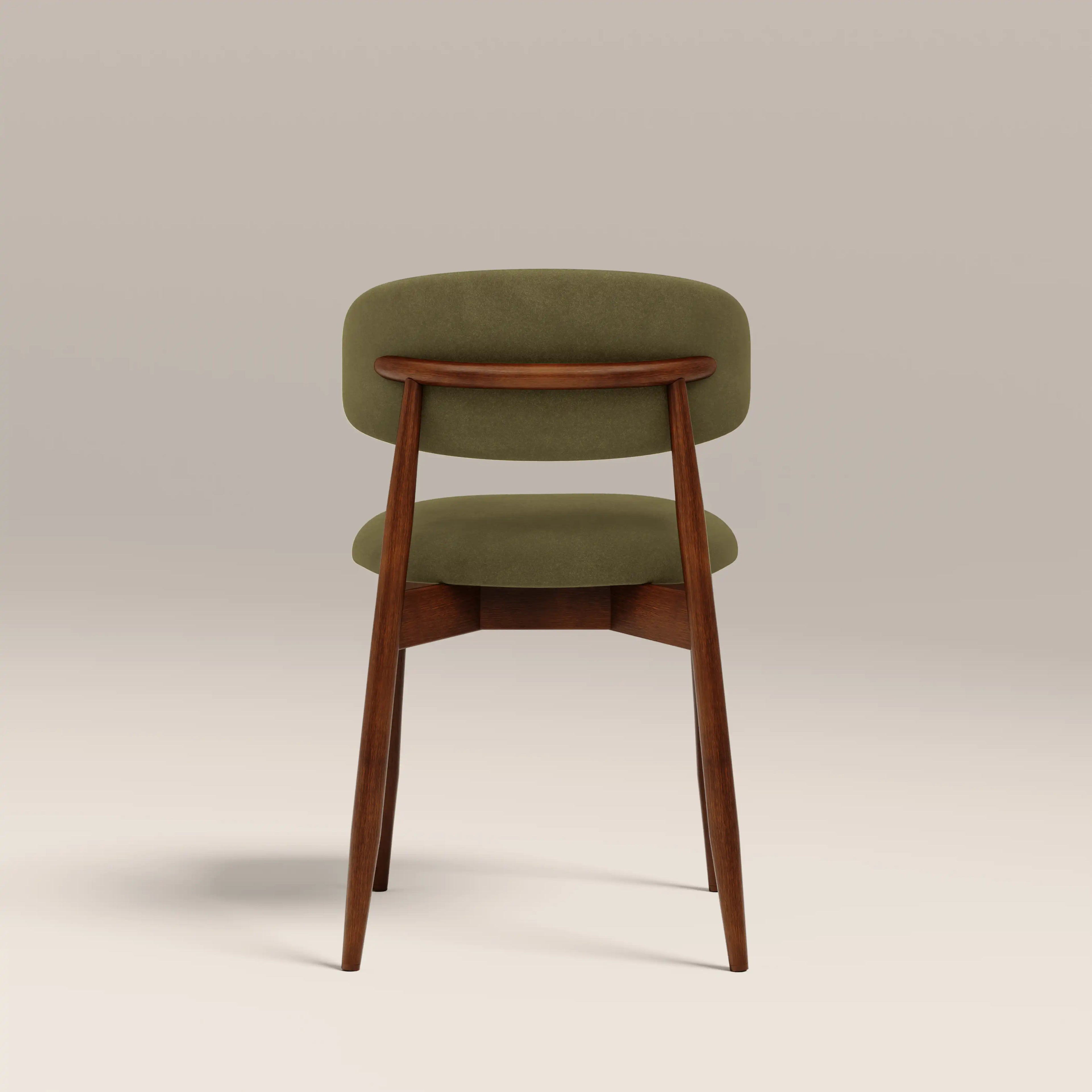 Halston Wooden Dining Chair | Moss Green Sustainable Mohair Velvet & Walnut