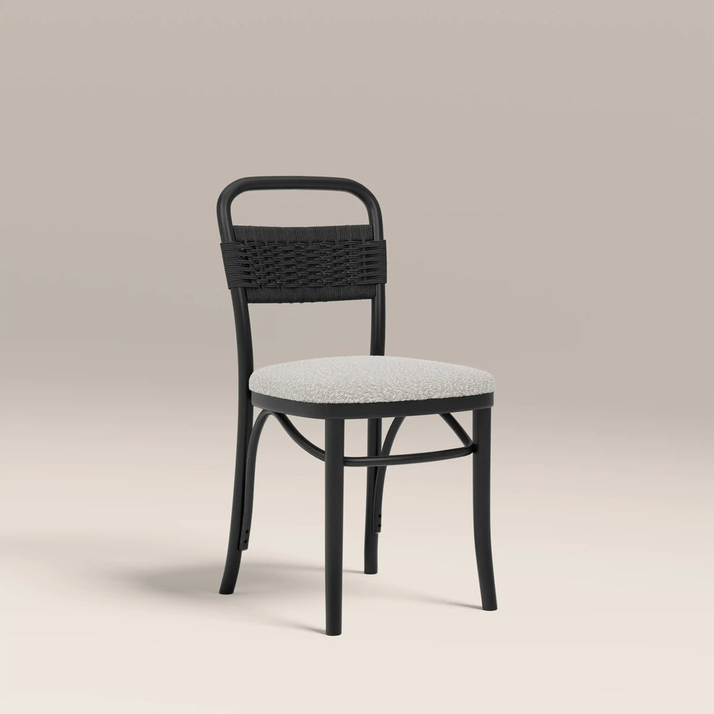 Daisy Wooden Dining Chair |  Speckled Stone Sustainable Boucle & Black