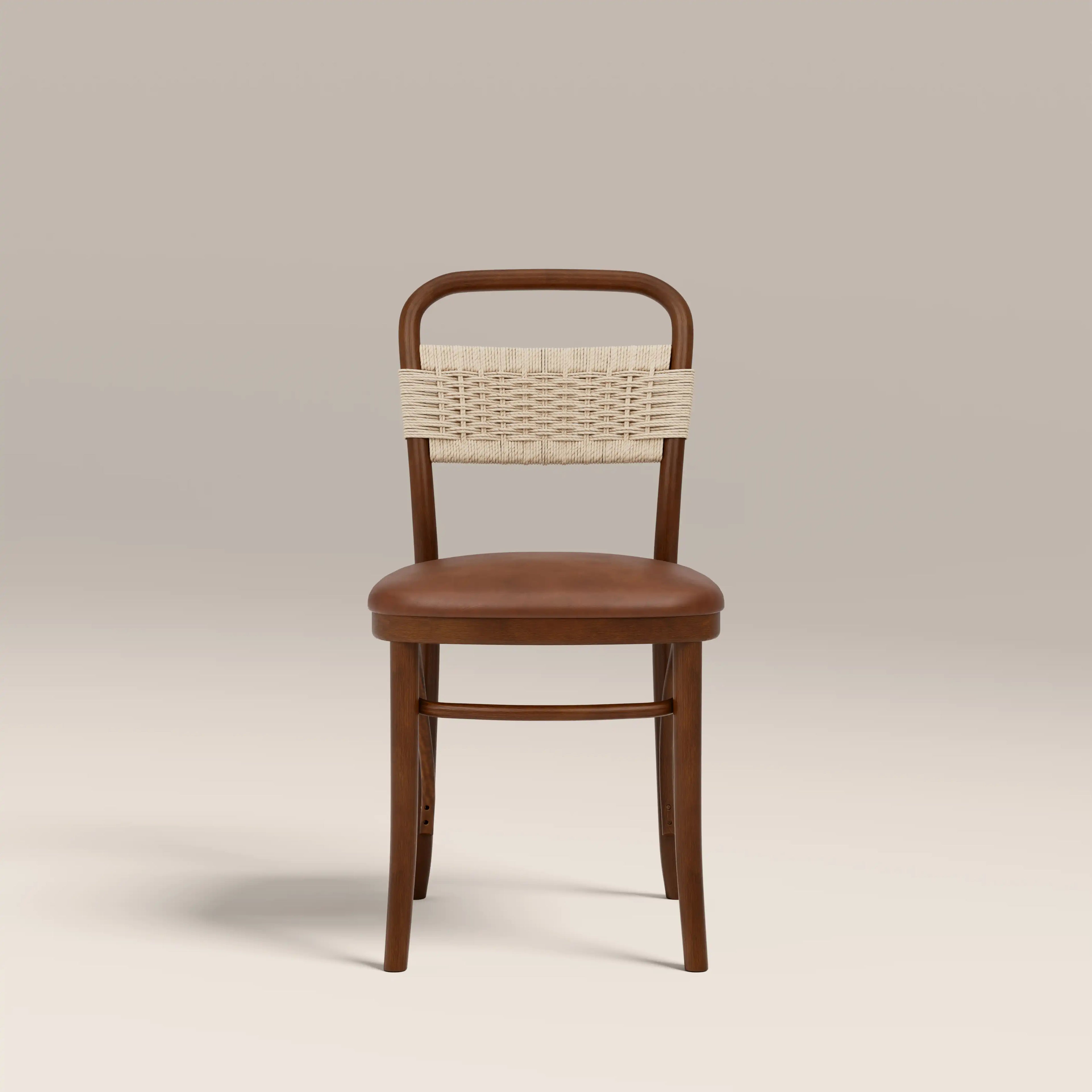 Daisy Wooden Dining Chair  | Vintage Tan Faux Leather & Walnut