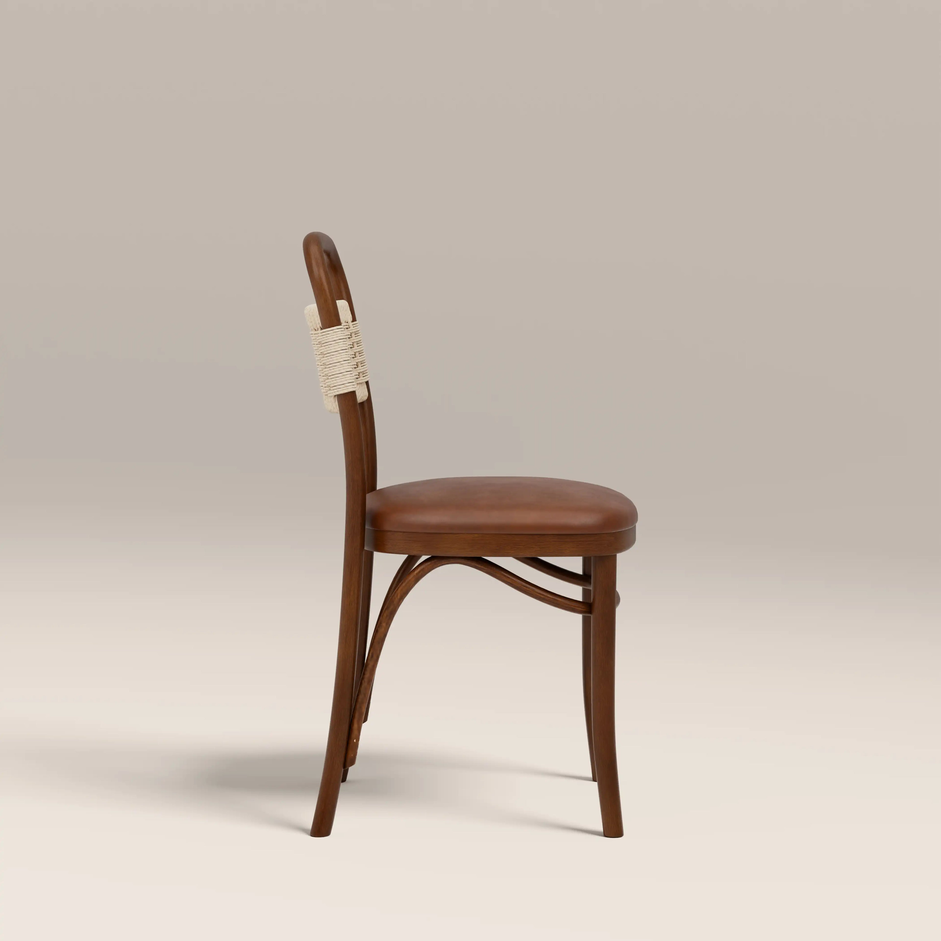 Daisy Wooden Dining Chair  | Vintage Tan Faux Leather & Walnut
