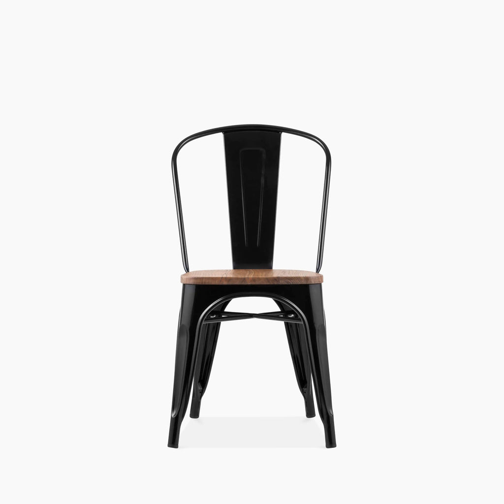 Tolix Style Stackable Dining Chair | Oak & Black