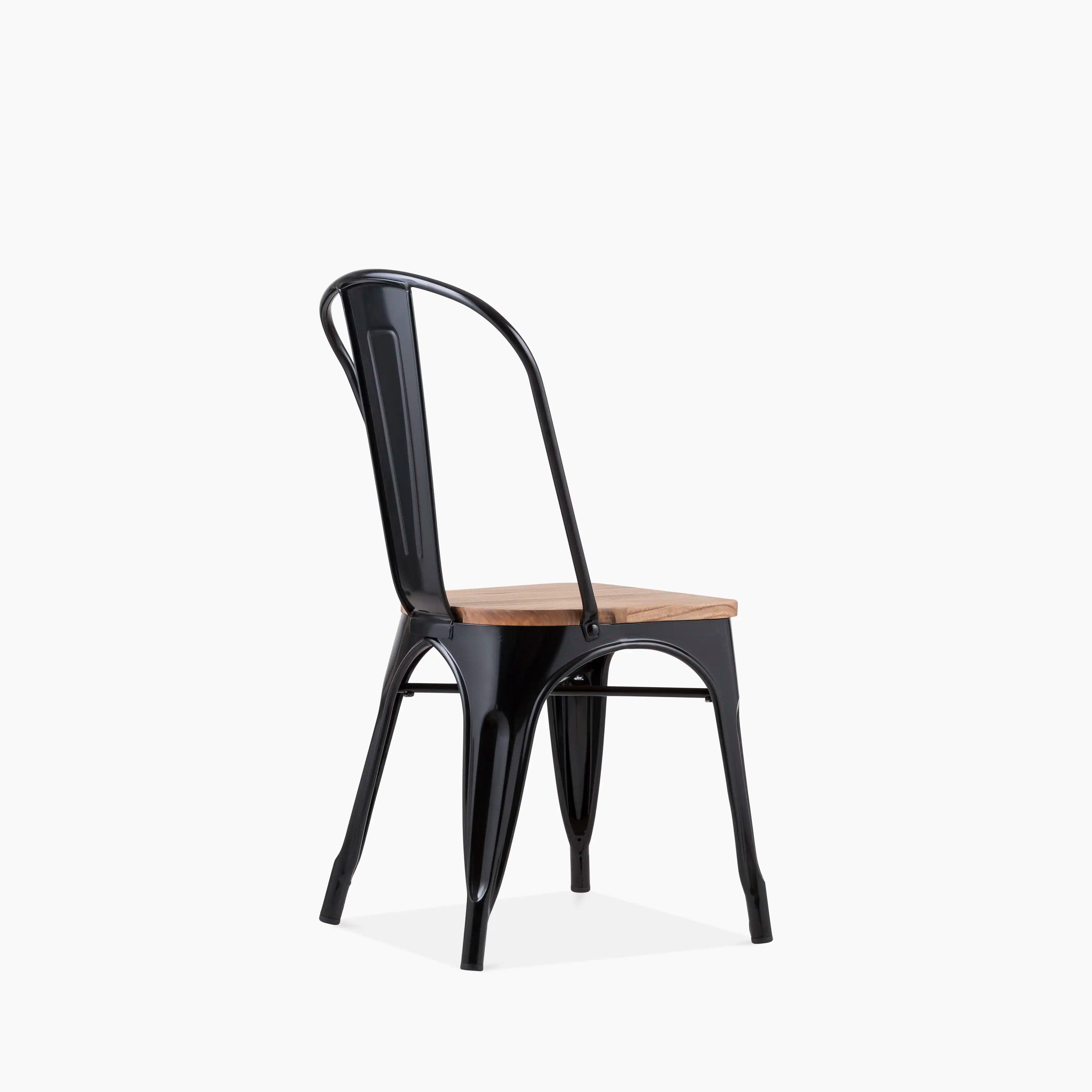Tolix Style Stackable Dining Chair | Oak & Black