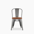 Tolix Style Stackable Dining Chair | Tan Faux Leather & Gunmetal
