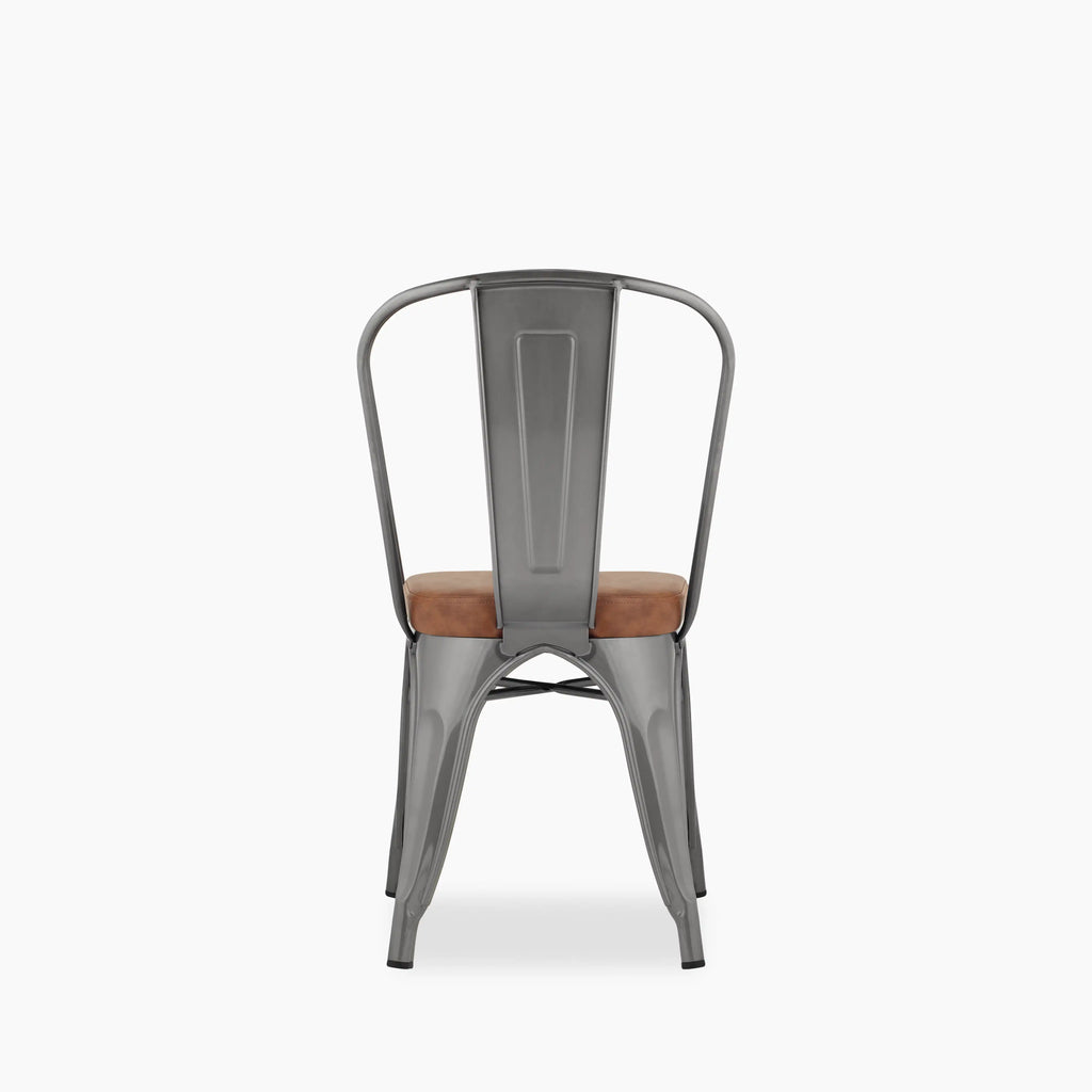 Tolix Style Stackable Dining Chair | Tan Faux Leather & Gunmetal