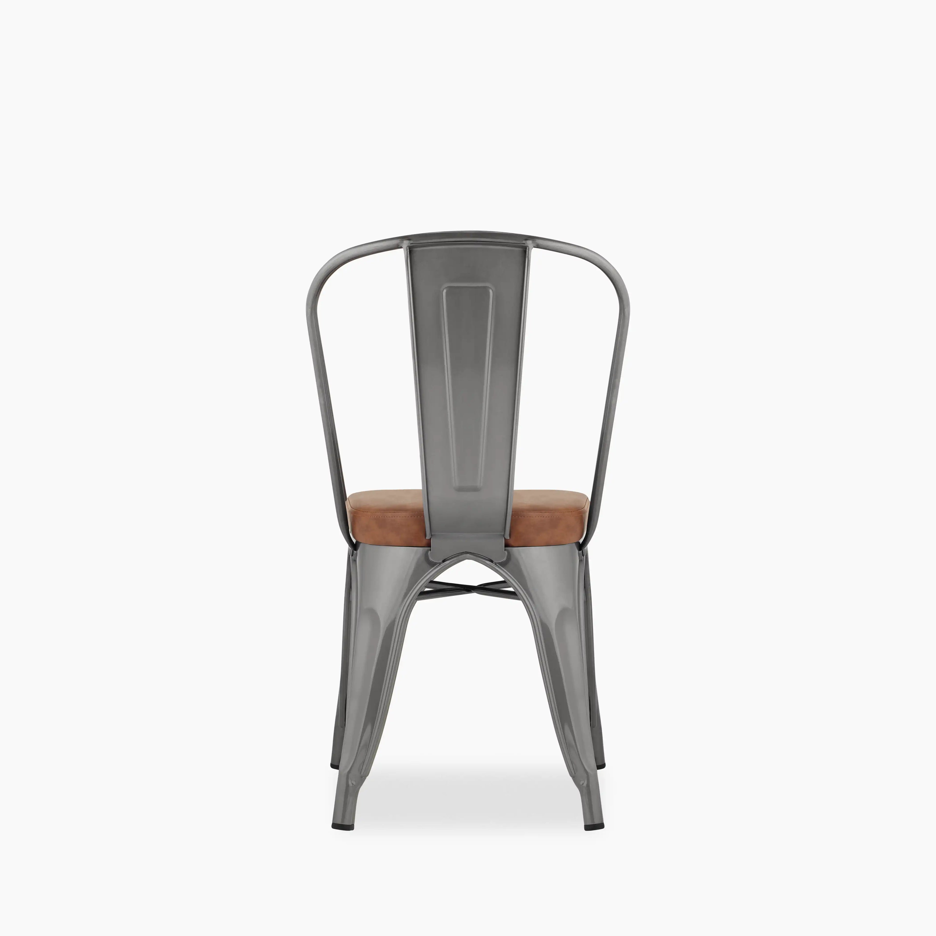 Tolix Style Stackable Dining Chair | Tan Faux Leather & Gunmetal