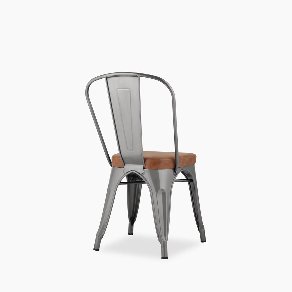 Tolix Style Stackable Dining Chair | Tan Faux Leather & Gunmetal