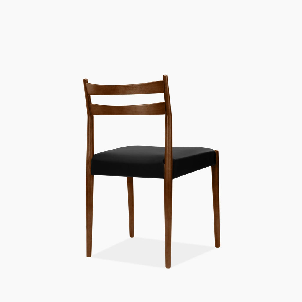 Caleb Wooden Dining Chair | Noir Black Faux Leather & Walnut