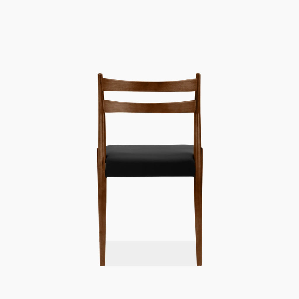 Caleb Wooden Dining Chair | Noir Black Faux Leather & Walnut