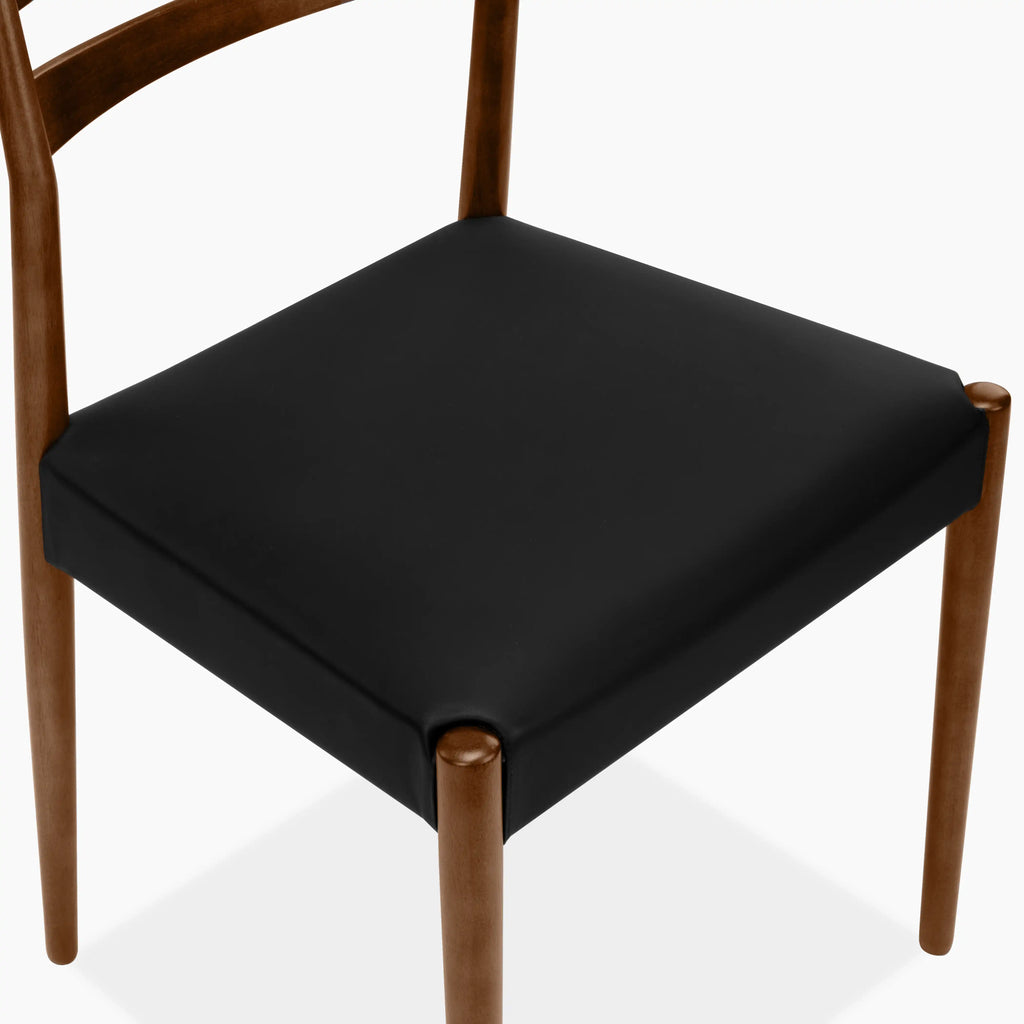 Caleb Wooden Dining Chair | Noir Black Faux Leather & Walnut