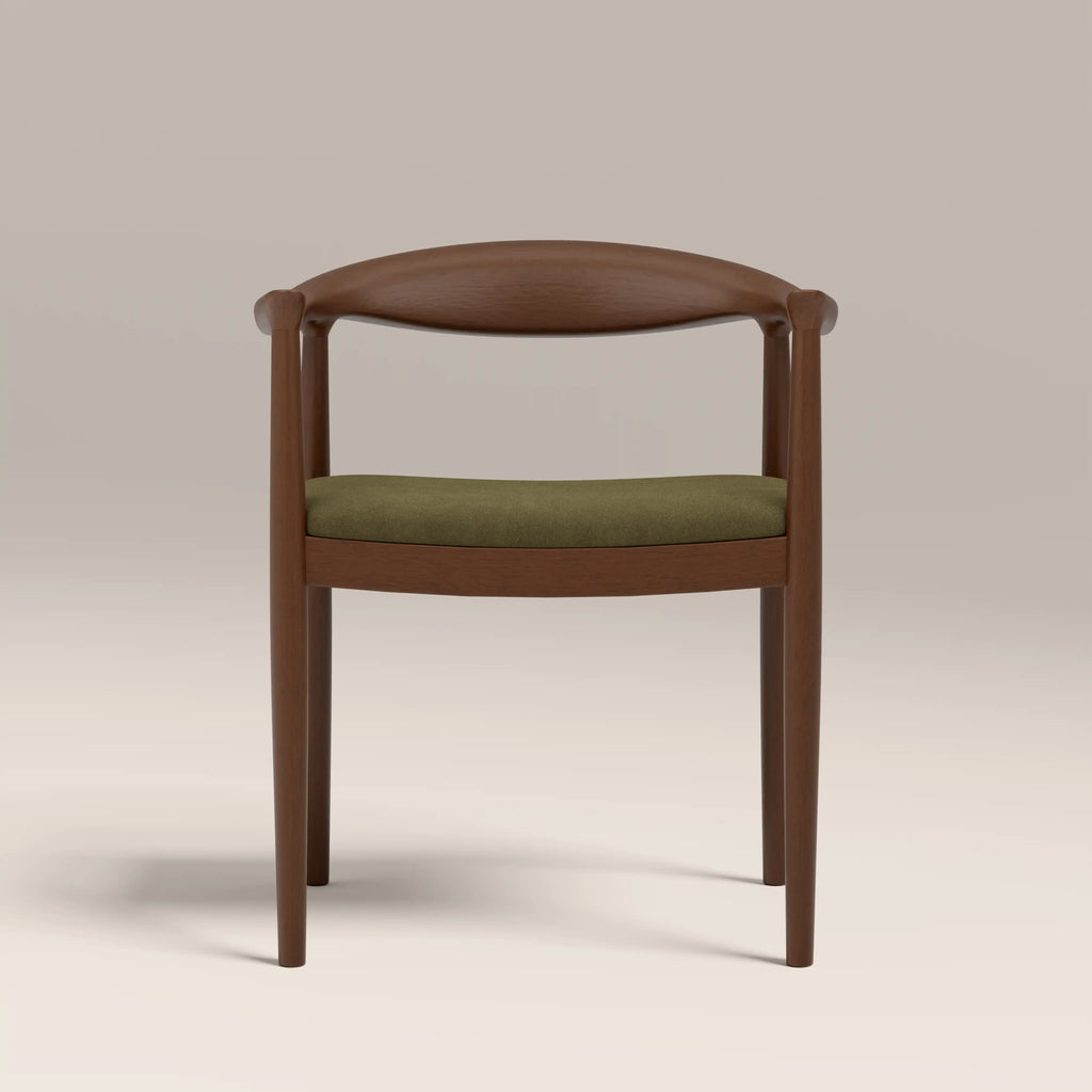 Luma Wooden Carver Dining Chair | Moss Green Sustainable Mohair Velvet & Walnut