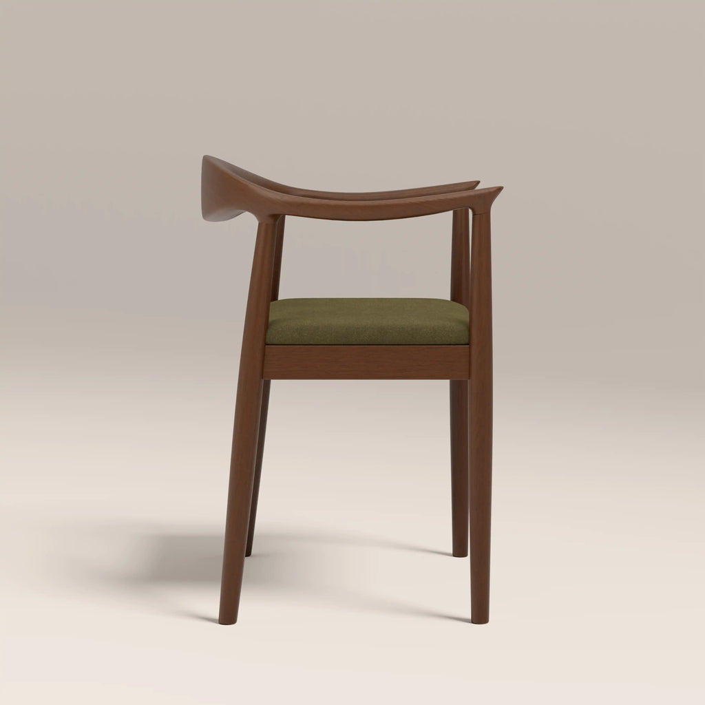 Luma Wooden Carver Dining Chair | Moss Green Sustainable Mohair Velvet & Walnut