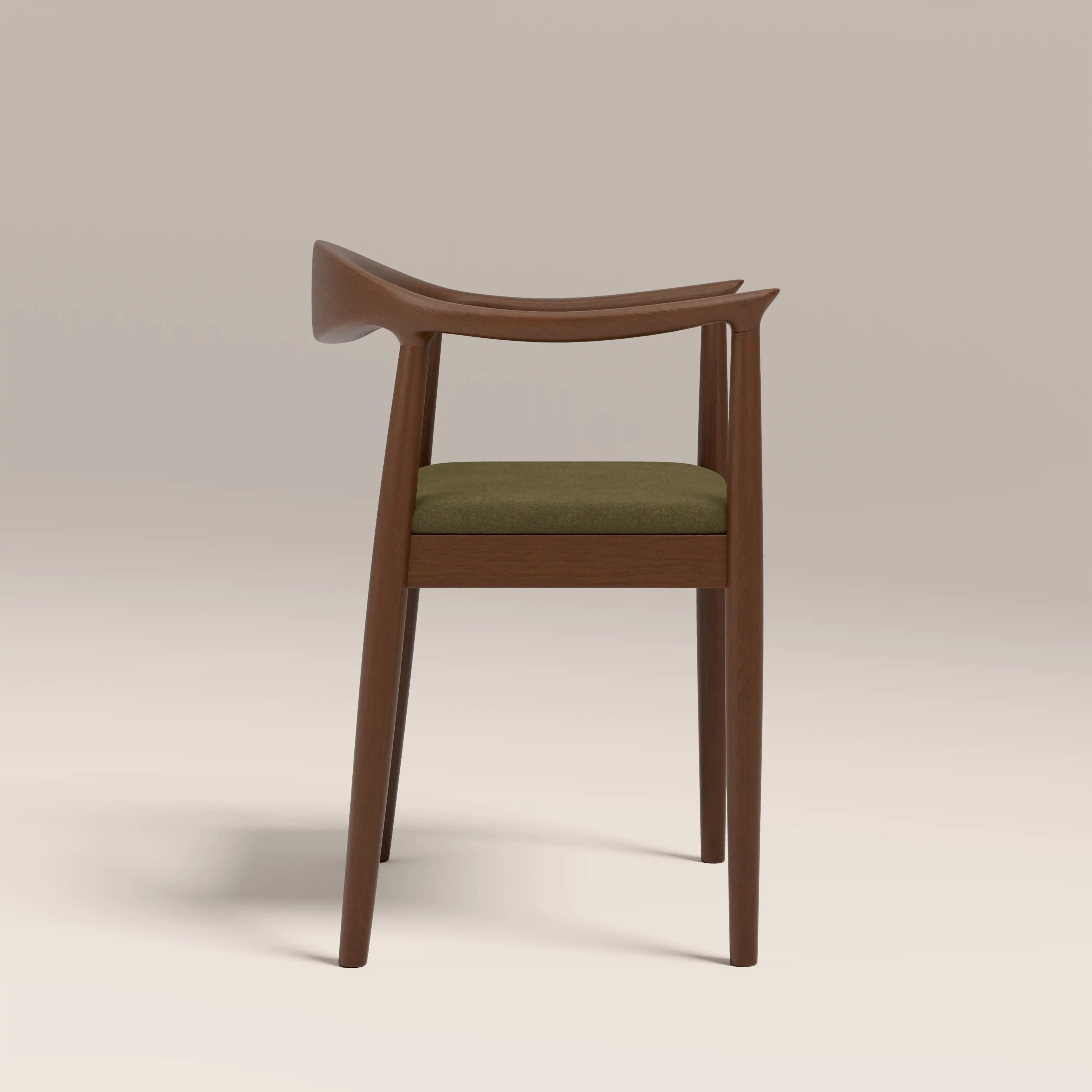 Luma Wooden Carver Dining Chair | Moss Green Sustainable Mohair Velvet & Walnut