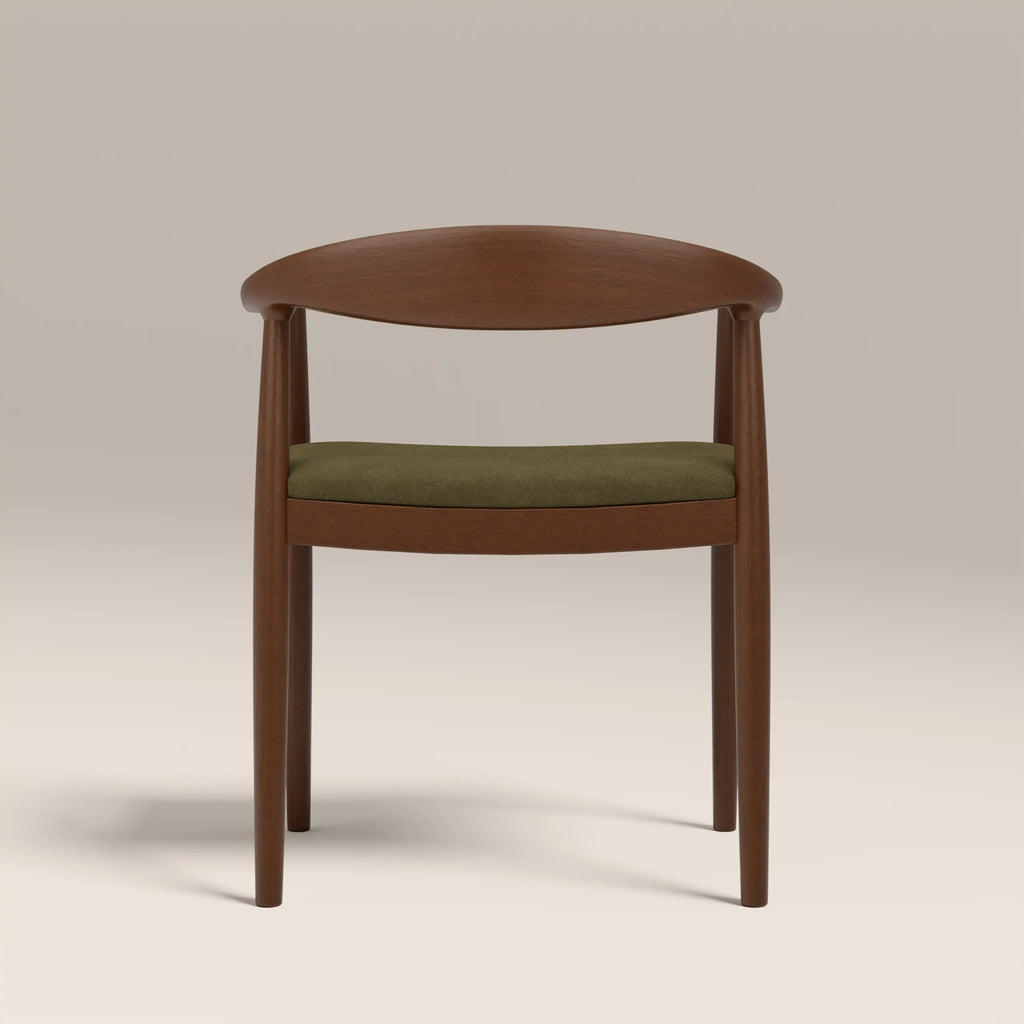 Luma Wooden Carver Dining Chair | Moss Green Sustainable Mohair Velvet & Walnut