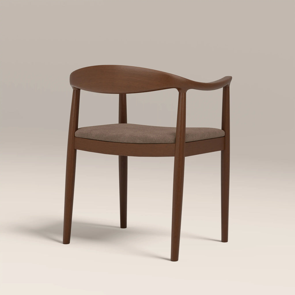 Luma Wooden Carver Dining Chair | Truffle Brown Sustainable Mohair Velvet & Walnut