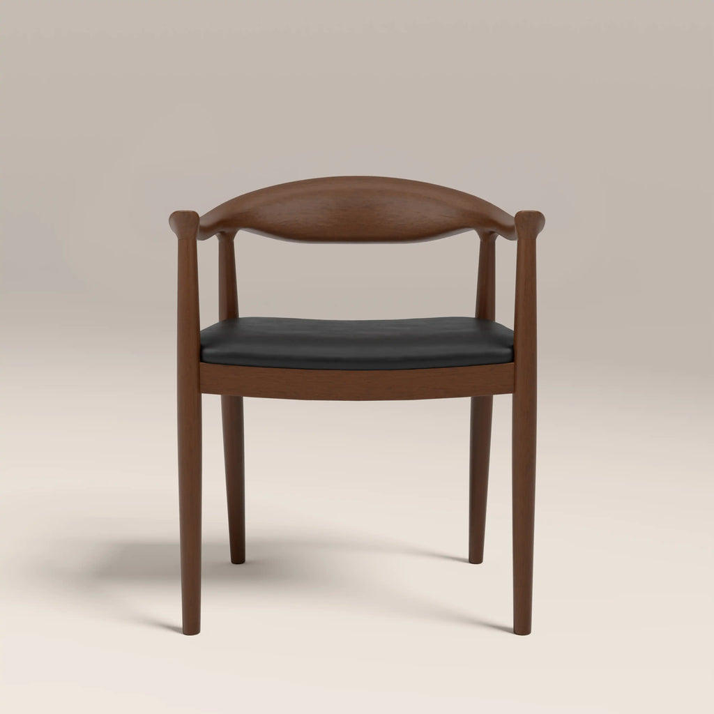 Luma Wooden Carver Dining Chair | Vintage Black Faux Leather & Walnut